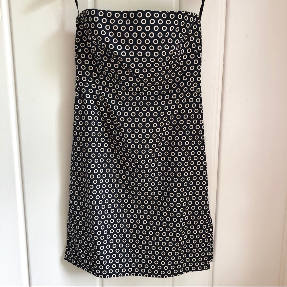 Milly Strapless Blue and Cream Polka Dot Dress